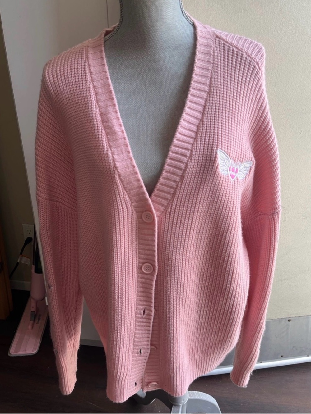 Pink Button-Up Knit Cardigan Sweater